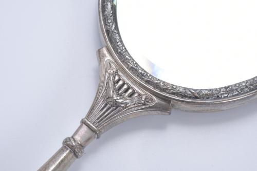 LOUIS XVI STYLE SILVER HAND MIRROR BY MASRIERA, 20TH CENTUR