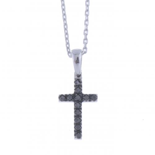 COLGANTE CRUZ CON DIAMANTES NEGROS.