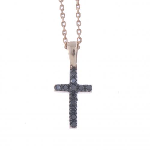 COLGANTE CRUZ CON DIAMANTES NEGROS.
