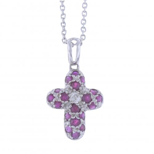 COLGANTE CRUZ CON RUBÍES Y DIAMANTE.