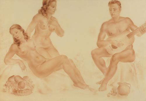 20TH CENTURY SPANISH SCHOOL. "NAKED FIGURES", 1942.