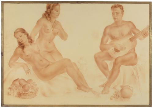 20TH CENTURY SPANISH SCHOOL. "NAKED FIGURES", 1942.