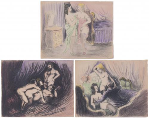 JOAN COMMELERAN CARRERA (1902-1992).  THREE EROTIC DRAWINGS, 1939.