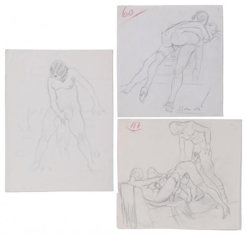 RICARD OPISSO (1880-1966). TRES DIBUJOS DE TEMÁTICA SEXUAL.
