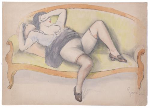 GARCÍA (20TH CENTURY). "WOMAN LYING DOWN".