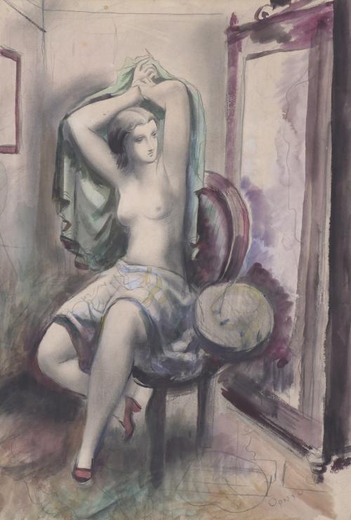 ALFRED OPISSO CARDONA (1907-1980). "MUJER SENTADA VISTIÉNDOSE".