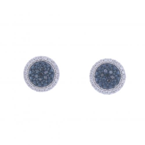 PENDIENTES ROSETONES DE DIAMANTES BLANCOS Y AZULES.