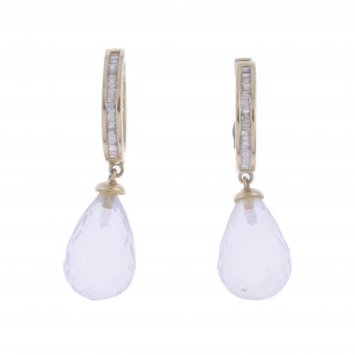 PENDIENTES LARGOS CON DIAMANTES Y CUARZO ROSA.