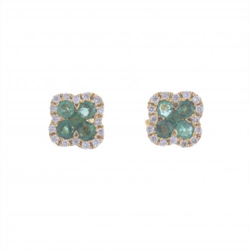 PENDIENTES FLORALES DE ESMERALDA Y DIAMANTES.