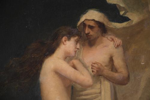 J. BARLÉS (1865-1888). "DANTE Y VIRGILIO OBSERVANDO A PAOLO