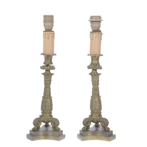 PAIR OF NAPOLEON III GILT BRONZE CANDLESTICKS.