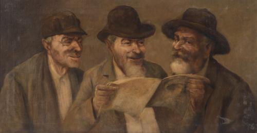 20TH CENTURY CATALAN SCHOOL. "READING THE NEWSPAPER".