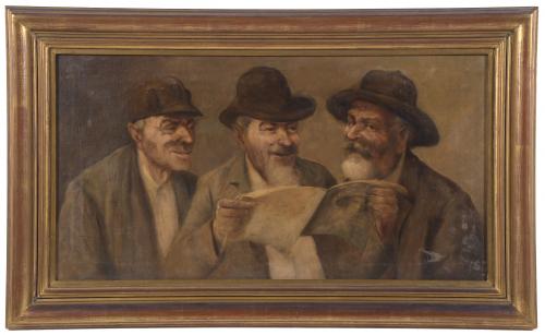 20TH CENTURY CATALAN SCHOOL. "READING THE NEWSPAPER".