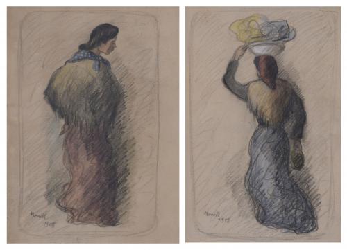 19TH-20TH CENTURY CATALAN SCHOO. PAIR OF DRAWINGS DEPICTING "WOMEN".