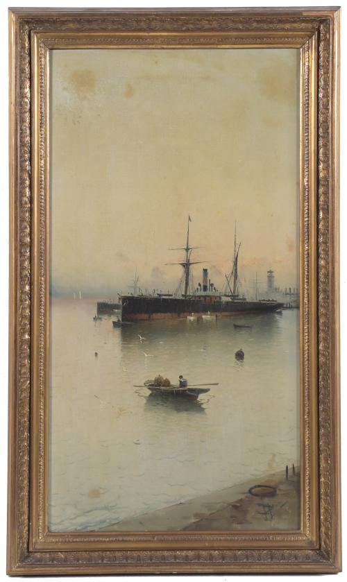 19TH CENTURY CATALAN SCHOOL. "PORT SCENE".