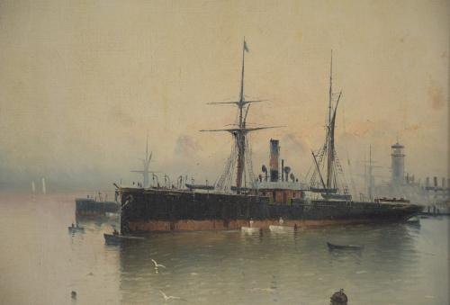 19TH CENTURY CATALAN SCHOOL. "PORT SCENE".