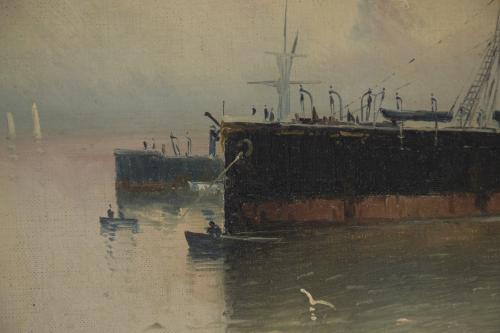19TH CENTURY CATALAN SCHOOL. "PORT SCENE".