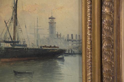 19TH CENTURY CATALAN SCHOOL. "PORT SCENE".