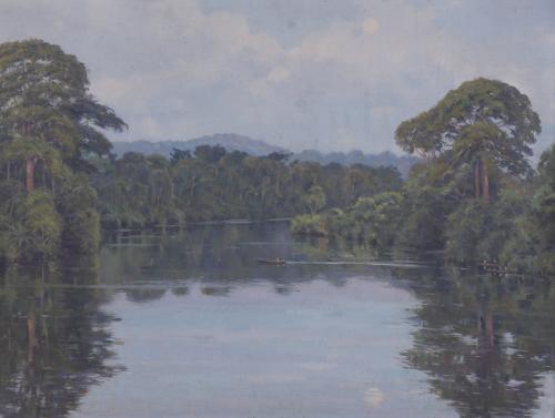 JUAN FERRER CARBONELL (1892-1985). "CREPÚSCULO", Benito-Sendye River, Continental Guinea, 1950.