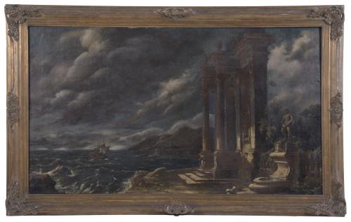 18TH CENTURY ITALIAN SCHOOL. "SEASCAPE AND RUIN".