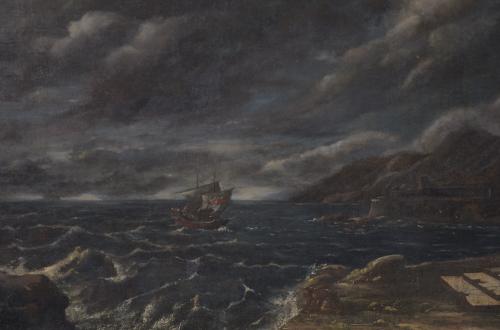 18TH CENTURY ITALIAN SCHOOL. "SEASCAPE AND RUIN".