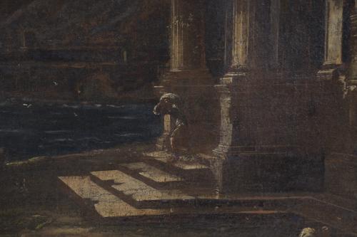 18TH CENTURY ITALIAN SCHOOL. "SEASCAPE AND RUIN".