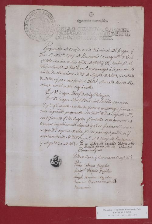 NOTARIAL DOCUMENT WITH THE STAMP OF FERDINAND VII, 1810.