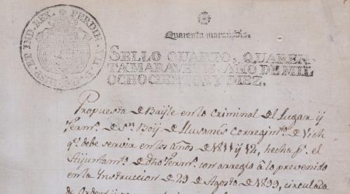 NOTARIAL DOCUMENT WITH THE STAMP OF FERDINAND VII, 1810.