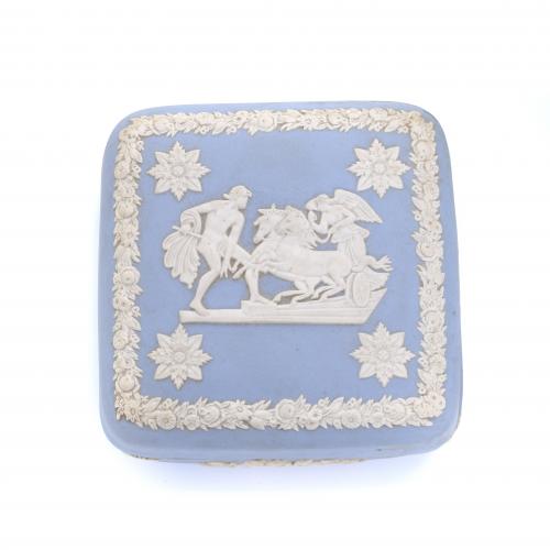 WEDGEWOOD MANUFACTURE. THREE PORCELAIN CHOCOLATES JARS.