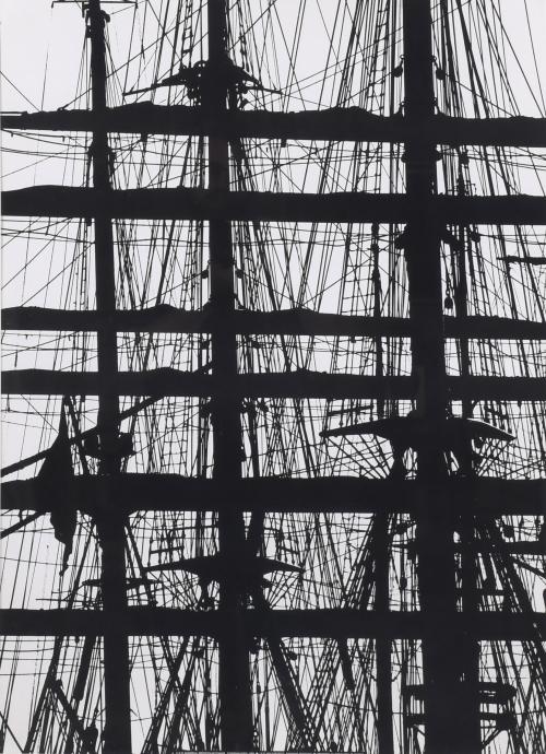 PRINT FROM A MODIFIED NEGATIVE DEPICTING SHIP&#39;S MASTS.