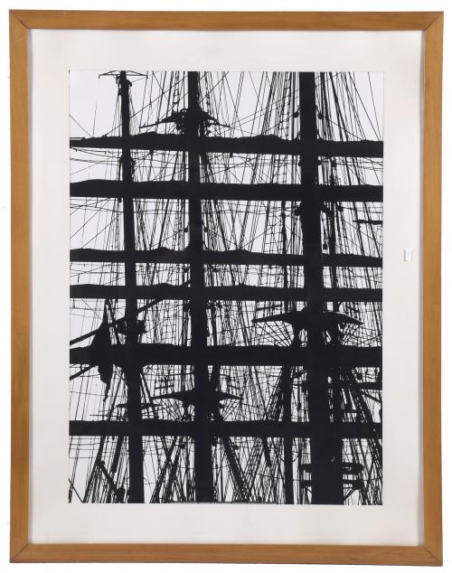 PRINT FROM A MODIFIED NEGATIVE DEPICTING SHIP&#39;S MASTS.