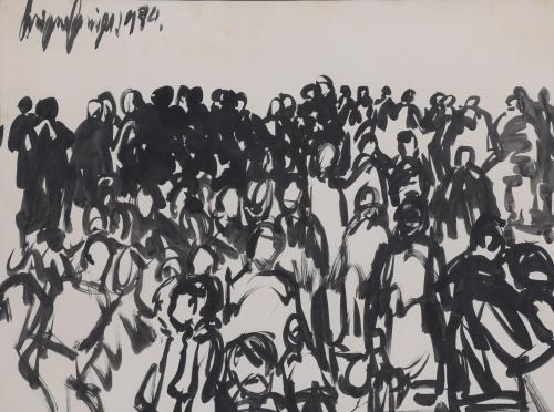 20TH CENTURY SPANISH SCHOOL. "CHARACTERS WITH THEIR BACKS TURNED", 1984.