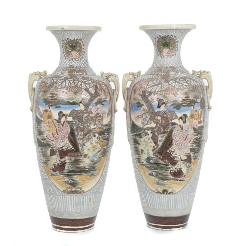 PAIR OF JAPANESE SATSUMA VASES, MEIJI PERIOD.