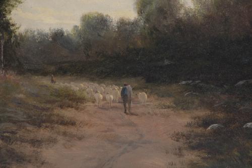19TH CENTURY CATALAN SCHOOL. "LANDSCAPE WITH A SHEPHERD AND
