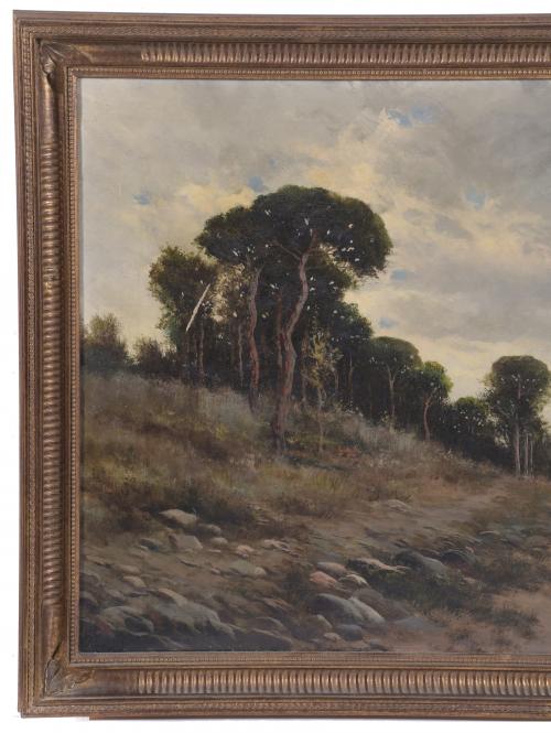 19TH CENTURY CATALAN SCHOOL. "LANDSCAPE WITH A SHEPHERD AND