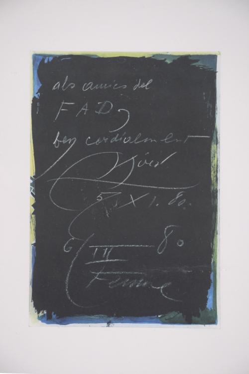 JOAN MIRÓ (1893-1983). Dedicated lithograph "ALS AMICS DEL