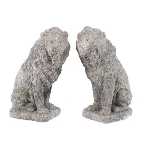 PAIR OF SANDSTONE LIONS, 20TH CENTURY.