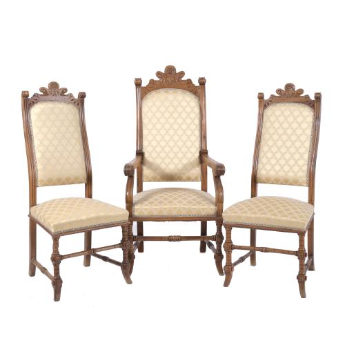 MODERNIST CATALAN ARMCHAIR AND PAIR OF CHAIRS, 20TH CENTURY.