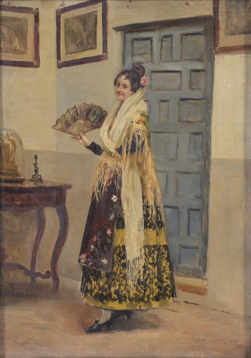 VICTORIANO CODINA LANGLIN (1844-1911).  "WOMAN WITH A FAN AND A SHAWL".