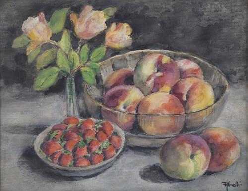 FRANCESC ABELLÓ ROCA (1875-?) "STILL LIFE WITH PEACHES AND STRAWBERRIES".