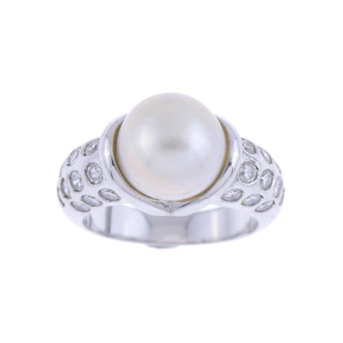 White Mabe Pearl Ring - S 2431 A WM - UC Silver & Gold Bali