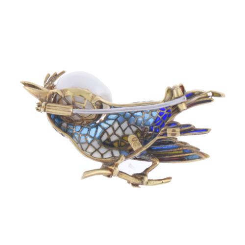 PEARL AND ENAMEL BIRD BROOCH.