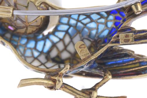 PEARL AND ENAMEL BIRD BROOCH.