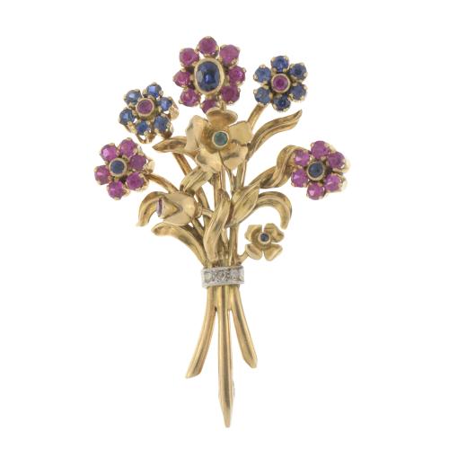 GEMSTONES FLORAL BROOCH.
