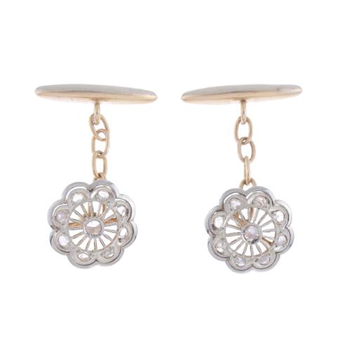 CUFFLINKS WITH DIAMONDS, MID 20TH CENTURY.