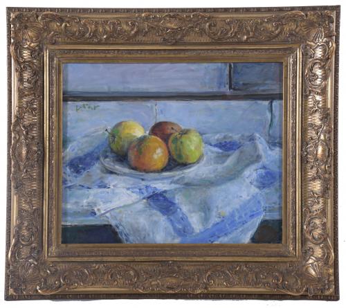 GABINO REY SANTIAGO (1928-2006) "STILL LIFE WITH APPLES".