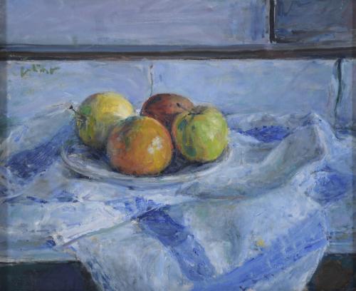 GABINO REY SANTIAGO (1928-2006) "STILL LIFE WITH APPLES".