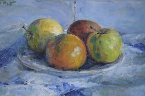 GABINO REY SANTIAGO (1928-2006) "STILL LIFE WITH APPLES".