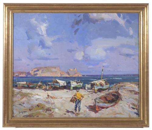JOSEP SERRASANTA (1916-1998). "BOATS ON THE BEACH".