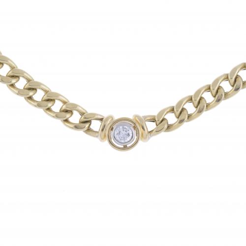 SOLITAIRE BEARDED CHAIN AND DIAMONDS NECKLACE, 0.30 CT.
